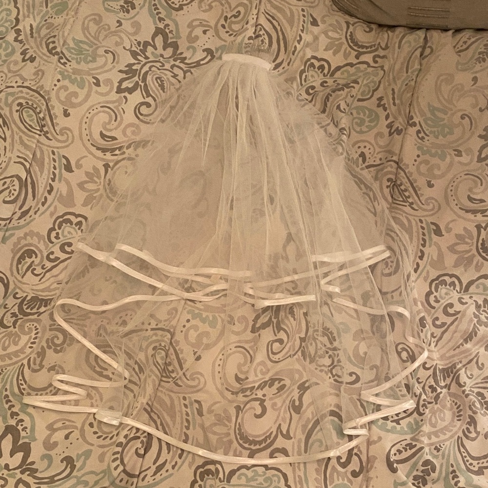 White Veil with Ribbon Trim
